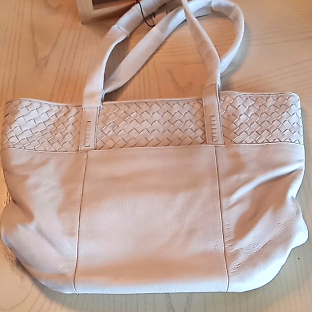 COLE HAAN Genuine Woven Detail Leather Large Tote Bag. Beige. NWT. Beautiful! - Picture 13 of 16